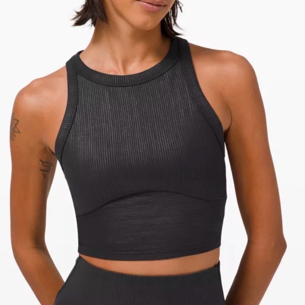 lululemon Blissful Bend Tank Top Distressed Stripe Emboss Black